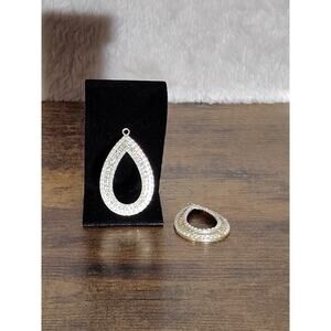 Teardrop Dangle Earrings Gold Tone White Bead Rhinestone Missing Hooks